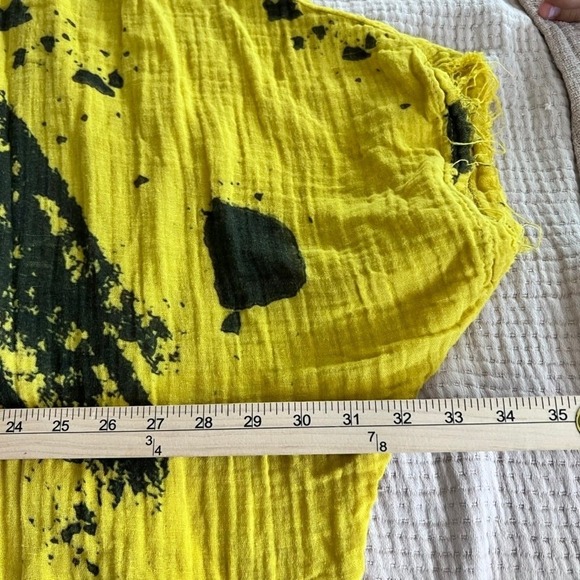CALI DREAMING Yellow Gauze Dress Black Splatter Print Oversized Maxi Size XS/S - Picture 10 of 11